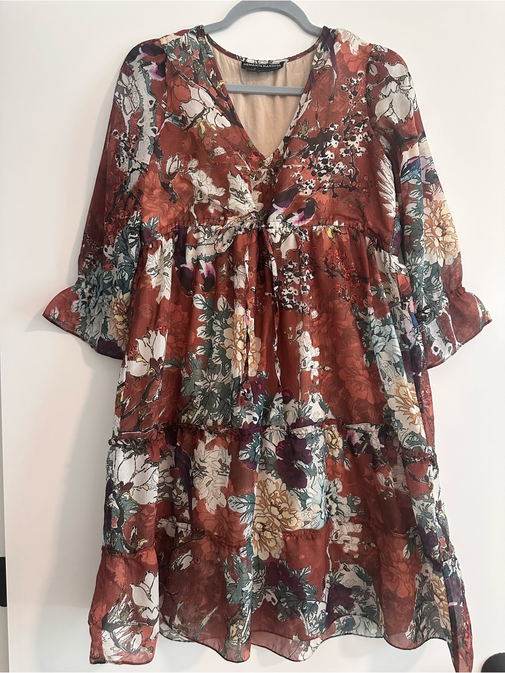 HEMANT & NANDITA Rust Floral Mini Dress